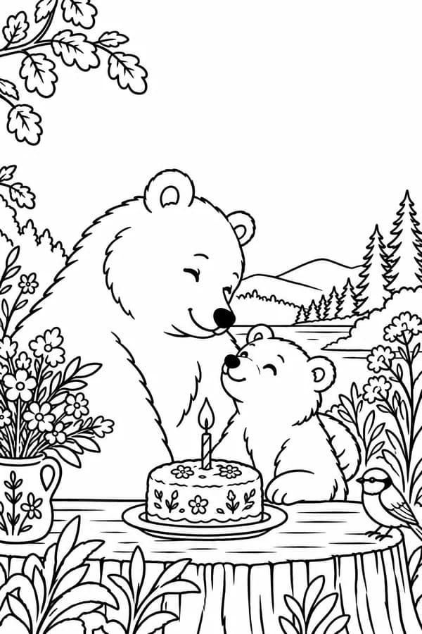 Version à colorier : Carte anniversaire à imprimer pour maman