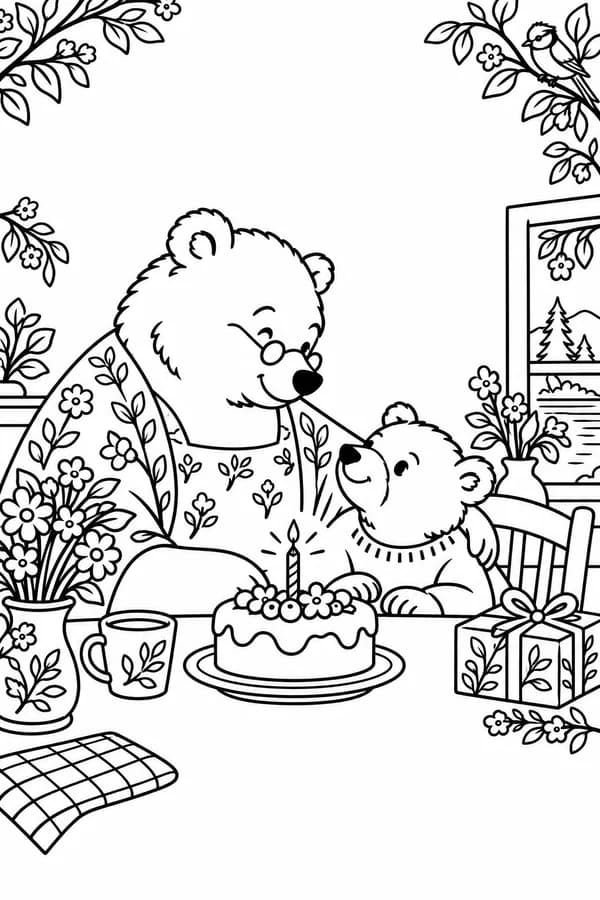 Version à colorier : Carte anniversaire à imprimer pour mamie (a completer)