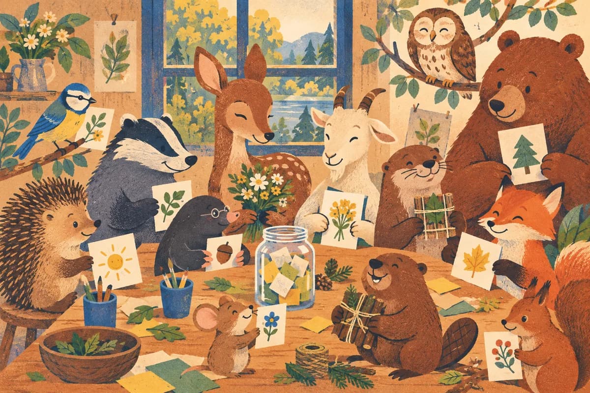 Apprendre la gratitude aux enfants : idées et activités : Un pot transparent contient des papiers pliés, avec sur chacun un dessin ou quelques mots de remerciement. À côté, une carte pliée montre un